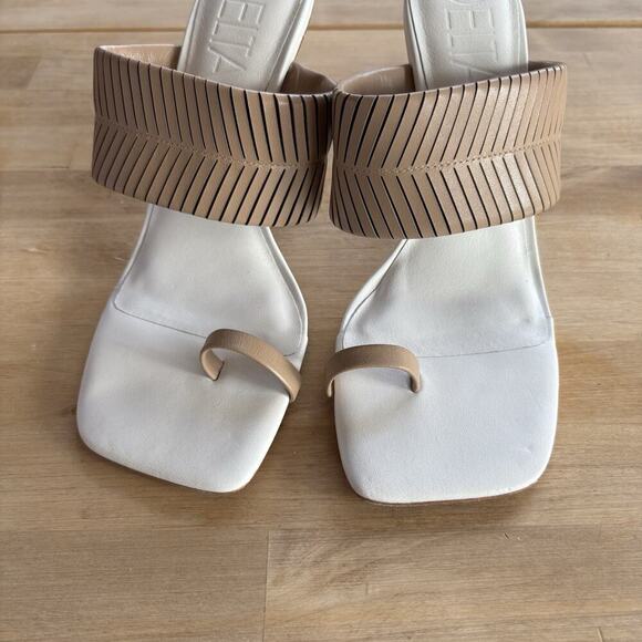 Deltan Kelsea White Tan Leather Braided Slip On Heeled Summer Sandals Size 8.5M - Picture 10 of 11